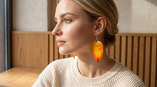 Load image into Gallery viewer, Real Orchid Petal Earrings – Vibrant Purple &amp; Blue Resin
