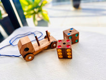 Load image into Gallery viewer, Toy wooden pull along pretend play toy truck with dice set
