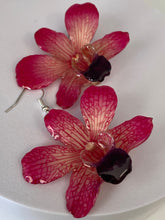 Load image into Gallery viewer, Real Flower Orchid Petal Earrings – Vibrant Round Flower Botanical Jewelry
