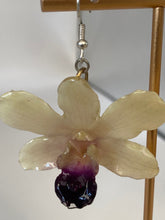 Load image into Gallery viewer, Real Flower Orchid Petal Earrings – Vibrant Round White Flower Botanical Jewelry
