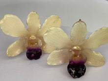 Load image into Gallery viewer, Real Flower Orchid Petal Earrings – Vibrant Round White Flower Botanical Jewelry
