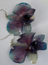 Load image into Gallery viewer, Real Flower Orchid Petal Earrings – Vibrant Purple Round Flower Botanical Jewelry
