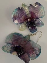 Load image into Gallery viewer, Real Flower Orchid Petal Earrings – Vibrant Purple Round Flower Botanical Jewelry
