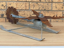 Load image into Gallery viewer, Scrap Metal Helicopter Art &amp; Wine Bottle Holder | Unique Upcycled Auto Part Sculpture | Mens Shed Decor, Bar Accessory, Garden Art
