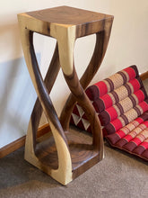 Load image into Gallery viewer, Side table 76cm Acacia Wood intricate swirl design Side Table, Corner Table, Bar stool stained.
