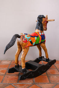 Rocking horse handmade solid wood-beautiful hand painted detail-very unique