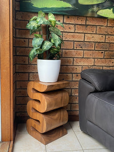 Side Table, corner Stool, Plant Stand Raintree Wood Natural Finish-Book Stack