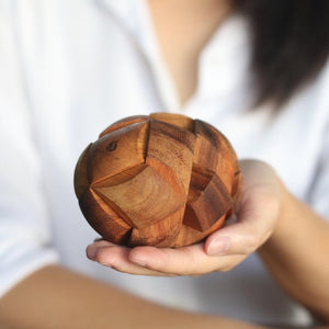 Fathers Day gift_ Brain teaser puzzle Football shape natural wood- can Dad put it back together