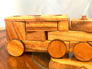 Pull along wooden train with 26 Piece, educational shapes jig-saw wooden toy.