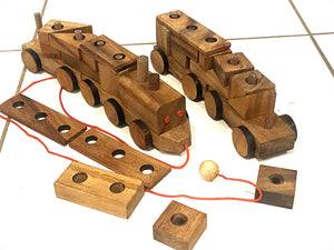 Pull along wooden train with 26 Piece, educational shapes jig-saw wooden toy.