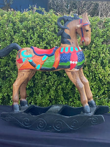 Rocking horse handmade solid wood-beautiful hand painted detail-very unique