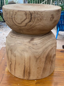 Side timber drinks Table, Stool or Plant pot of Paulownia wood - Mushroom hourglass design_Model 01