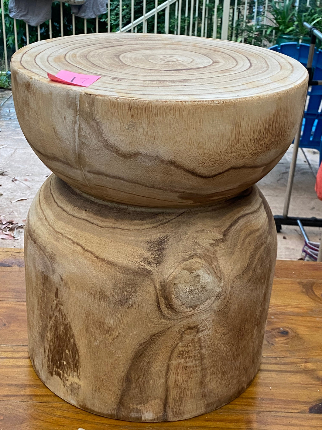 Side timber drinks Table, Stool or Plant pot of Paulownia wood - Mushroom hourglass design_Model17