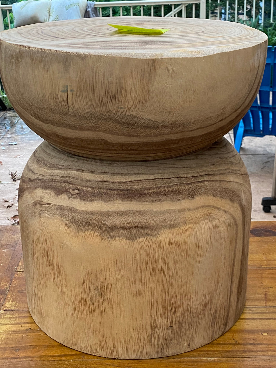 Side timber drinks Table, Stool or Plant pot of Paulownia wood - Mushroom hourglass design_Model77