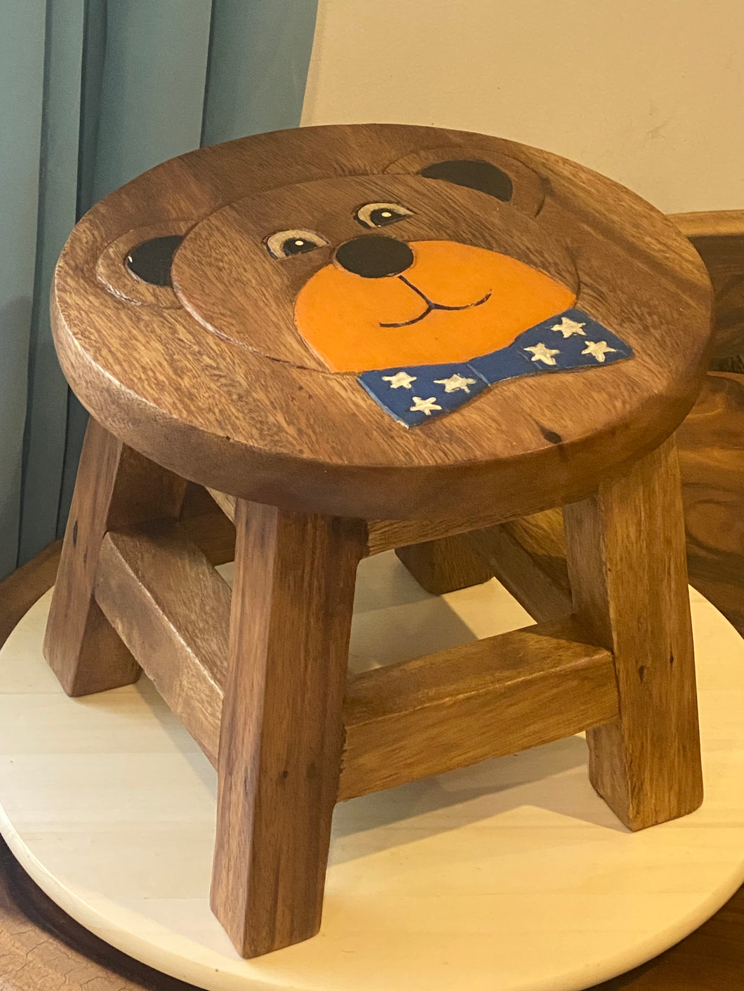 Children's Wooden Stool BEAR face Toddlers Step sitting Stool.