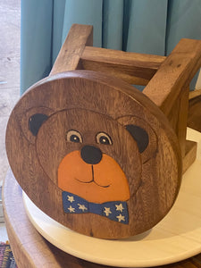 Children's Wooden Stool BEAR face Toddlers Step sitting Stool.