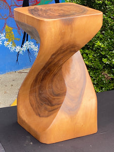 Single twisted stool-50 cm height Raintree Wood Stool/Corner side Table/Lamp Table Carved out of a Whole Tree Trunk.