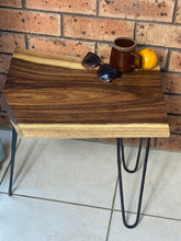 Load image into Gallery viewer, Live Edge Wooden Side Table / Corner Table / Plant or book Stand Raintree Wood

