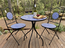 Load image into Gallery viewer, Outdoor Table And Chairs Set Mosaic Bistro Setting Balcony Garden Furniture 3pcs _Blue
