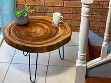 Load image into Gallery viewer, Coffee Table- round Live Edge natural Wooden Side Table / Corner Table / Plant or book Stand Raintree Wood-OS54 model
