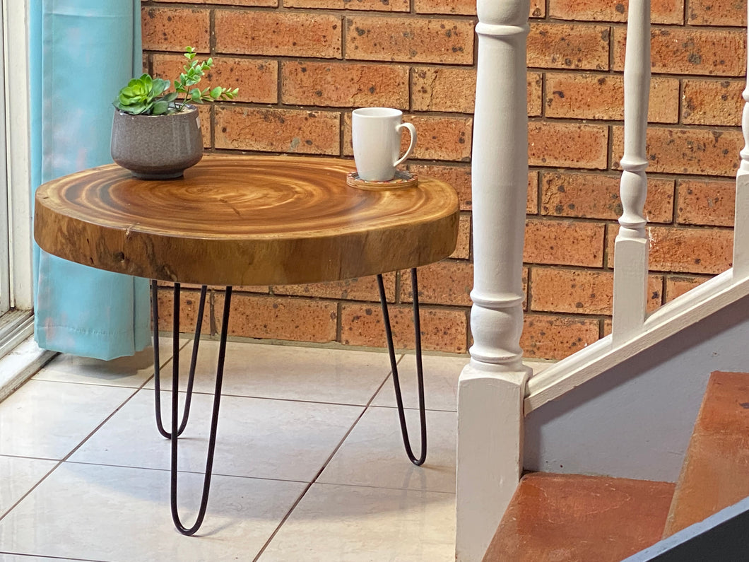 Coffee Table- round Live Edge natural Wooden Side Table / Corner Table / Plant or book Stand Raintree Wood-OS54 model