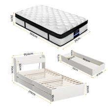Load image into Gallery viewer, Giselle Single Mattress 5-zone Pocket Spring Mattresses with Artiss Wooden Storage Bed Frame Set
