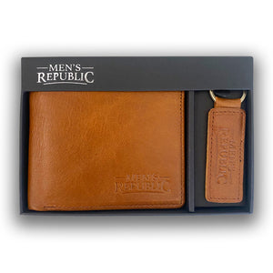 Mothers day Men's Republic Men's Republic Leather Wallet and Keyring Set - Brown