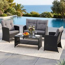 Load image into Gallery viewer, Gardeon 4-Piece Outdoor Sofa Set Coffee Table Chair Rattan Furniture Black
