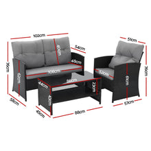 Load image into Gallery viewer, Gardeon 4-Piece Outdoor Sofa Set Coffee Table Chair Rattan Furniture Black
