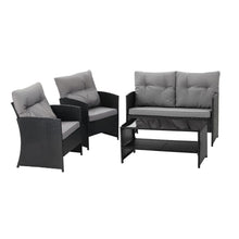 Load image into Gallery viewer, Gardeon 4-Piece Outdoor Sofa Set Coffee Table Chair Rattan Furniture Black
