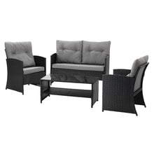Load image into Gallery viewer, Gardeon 4-Piece Outdoor Sofa Set Coffee Table Chair Rattan Furniture Black
