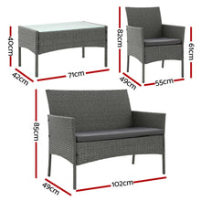 Load image into Gallery viewer, 4-Piece Outdoor Sofa Set Rattan Furniture with Two Pillows Grey

