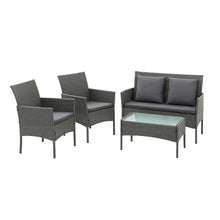Load image into Gallery viewer, 4-Piece Outdoor Sofa Set Rattan Furniture with Two Pillows Grey
