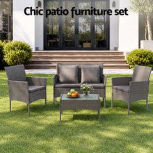 Load image into Gallery viewer, 4-Piece Outdoor Sofa Set Rattan Furniture with Two Pillows Grey
