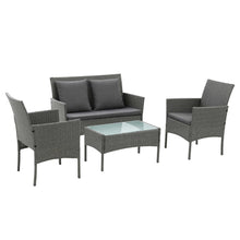 Load image into Gallery viewer, 4-Piece Outdoor Sofa Set Rattan Furniture with Two Pillows Grey
