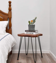 Load image into Gallery viewer, Live Edge Wooden Side Table / Corner Table / Plant or book Stand Raintree Wood-OS58

