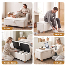 Load image into Gallery viewer, Storage Ottoman Hidden Bench Velvet Blanket Box Beige 97cm
