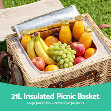 Load image into Gallery viewer, Alfresco 2 Person Insulated Picnic Basket Set with Foldable Wood Table Mat
