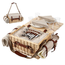 Load image into Gallery viewer, Alfresco 4 Person Insulated Picnic Basket Set with Foldable Wood Table Mat
