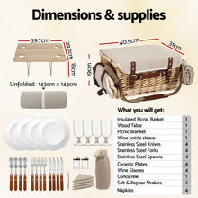 Load image into Gallery viewer, Alfresco 4 Person Insulated Picnic Basket Set with Foldable Wood Table Mat
