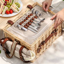 Load image into Gallery viewer, Alfresco 4 Person Insulated Picnic Basket Set with Foldable Wood Table Mat
