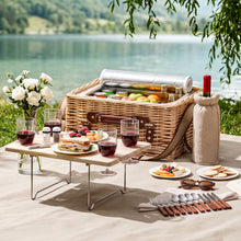 Load image into Gallery viewer, Alfresco 4 Person Insulated Picnic Basket Set with Foldable Wood Table Mat
