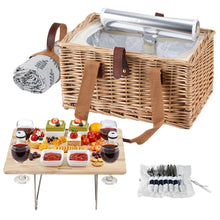 Load image into Gallery viewer, Alfresco 4 Person Picnic Basket Set with Table Blanket Cooler Wooden Insulated
