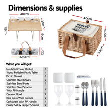 Load image into Gallery viewer, Alfresco 4 Person Picnic Basket Set with Table Blanket Cooler Wooden Insulated
