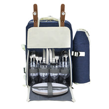 Load image into Gallery viewer, Alfresco 4 Person Picnic Basket Set Backpack Bag Insulated Blue

