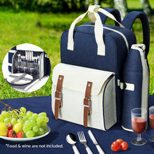 Load image into Gallery viewer, Alfresco 4 Person Picnic Basket Set Backpack Bag Insulated Blue
