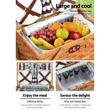 Load image into Gallery viewer, Alfresco 4 Person Picnic Basket Set Wooden Blanket Cooler Bag Outdoor Insulated
