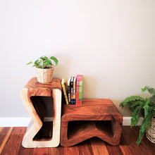 Load image into Gallery viewer, Side Table carved wood Plant Stand or Bar Stool with Clear Finish-Raintree Wood
