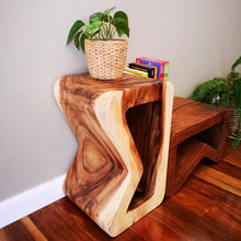 Load image into Gallery viewer, Side Table carved wood Plant Stand or Bar Stool with Clear Finish-Raintree Wood.
