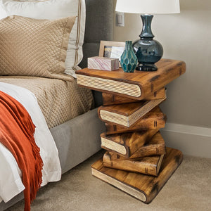 Side Table, corner Stool, Plant Stand Raintree Wood Natural Finish-Book Stack